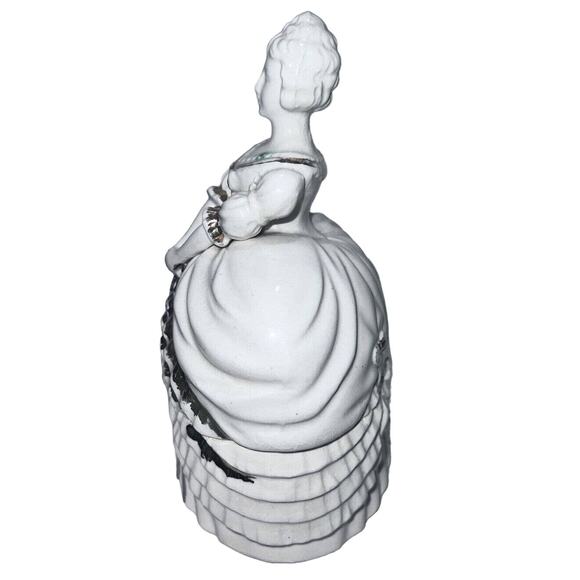 1960s Colonial Southern Belle Powder Jar Trinket Box Gold Trim Japan Vintage - Picture 2 of 7